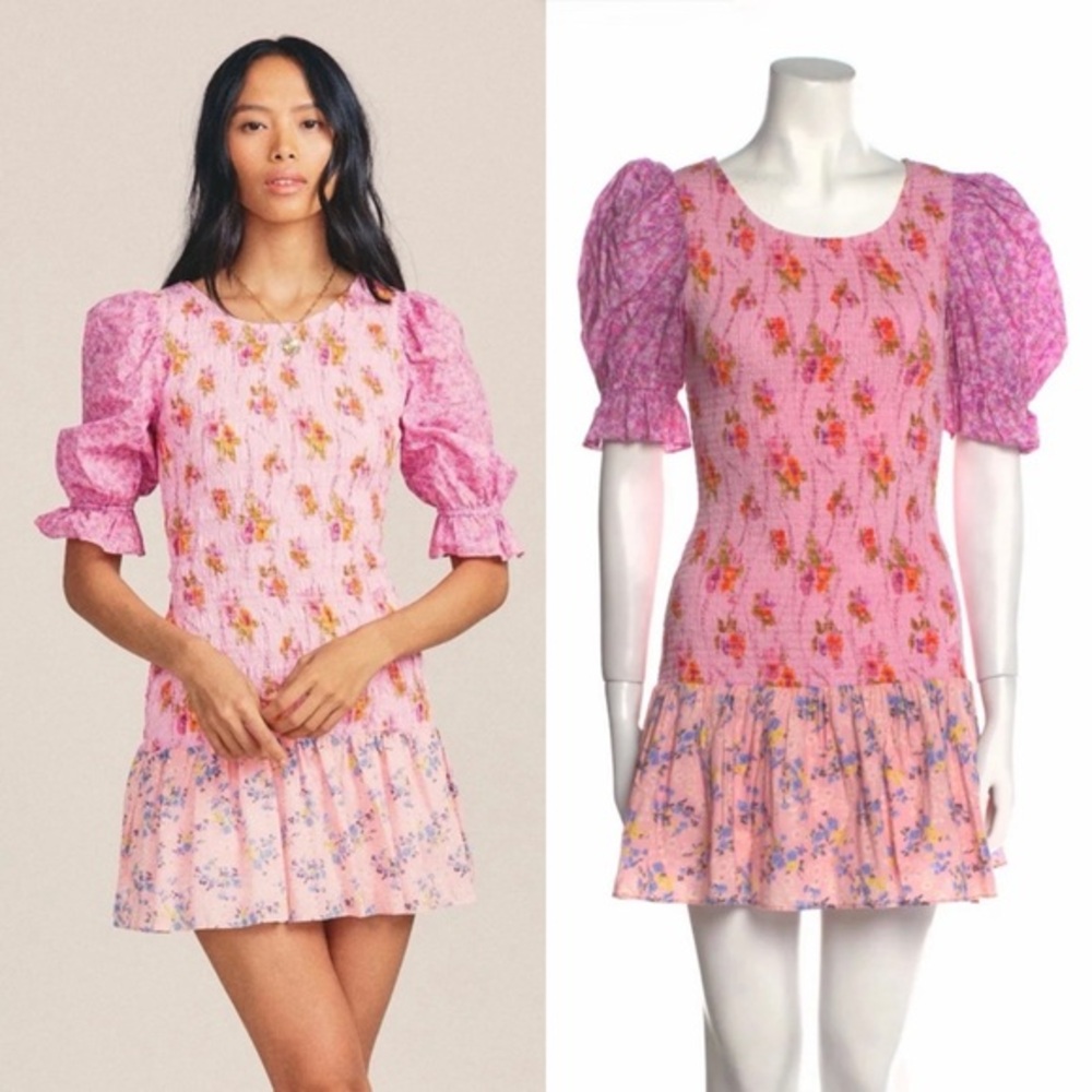 LoveShackFancy Luppa Shirred Floral Mini Dress